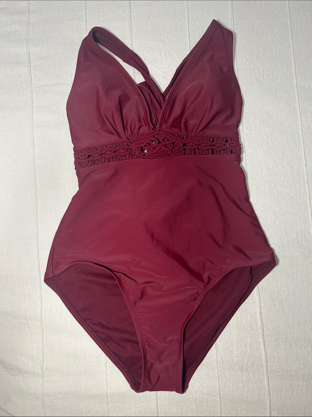 Kona Sol Target Burgundy Macrame Crochet One Piece Swimsuit Size M - Picture 1 of 5